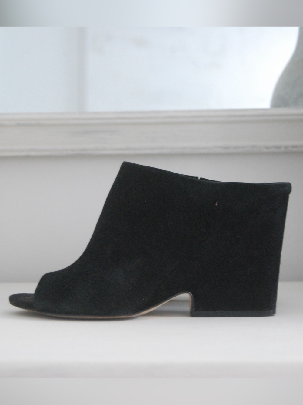 Sam Edelman Black Suede Open-Toe Block Heel Mule—8